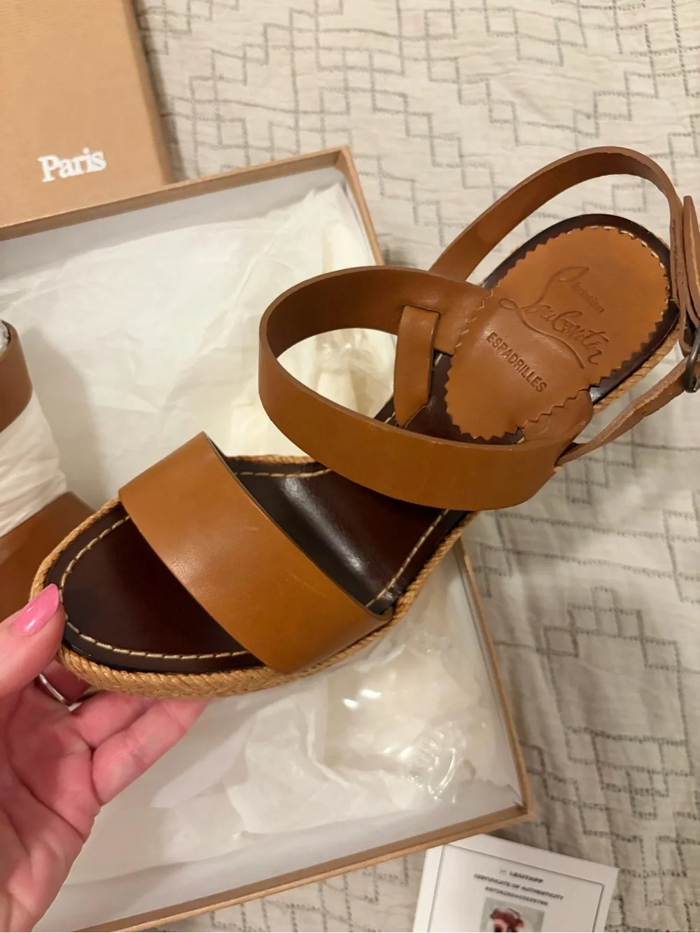 Christian Louboutin Brown Leather Espadrille Platform Sandals